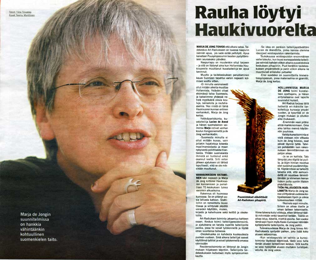 In Mikkeli summer magazine Marja de Jong tells about the interesting activities in art centre saksala ArtRadius.