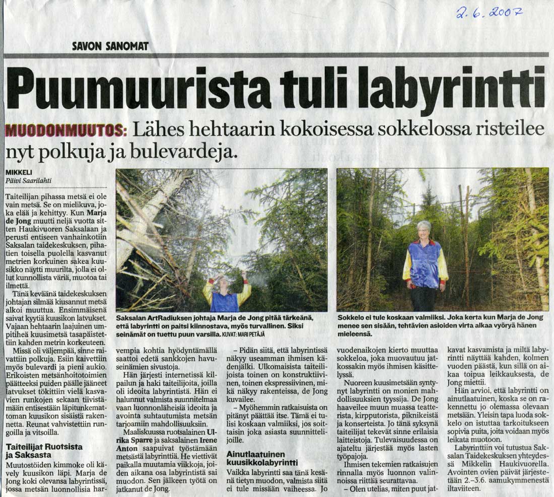 The presentation of the forest-LABYRINTH has been published in different news papers in Finland.