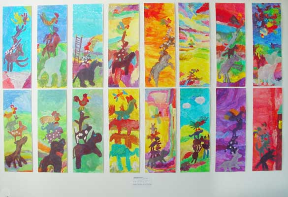 With gouache it is possible to work in several layers and to change forms and colors during the work process.